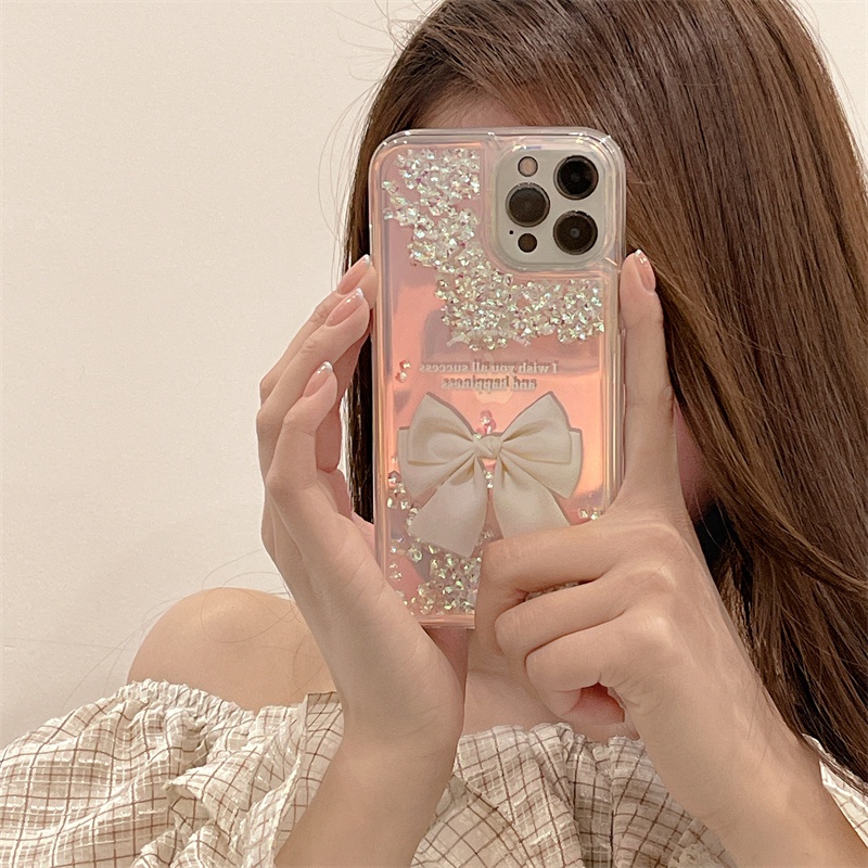 Ốp Lưng Kim Tuyến Nước Hình Nơ Phát Quang Nhiều Màu Cho iPhone X XS Max XR iPhone 11 12 13 Pro Max