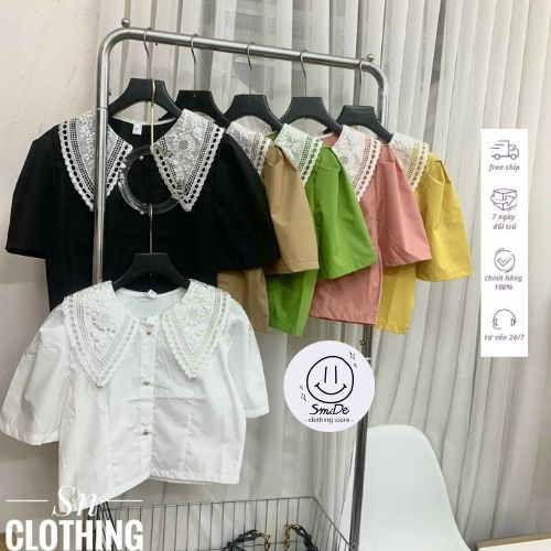 [XẢ HÀNG] Áo Thô Cổ Ren Nút Cài Tay Ngắn | Smide clothing