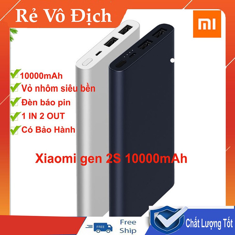 Sạc Dự Phòng Xiaomi Gen 2s 10000mAh Chuẩn Dung Lượng [Hàng Chính Hãng] Sạc Dự Phòng 2 cồng 2.5A