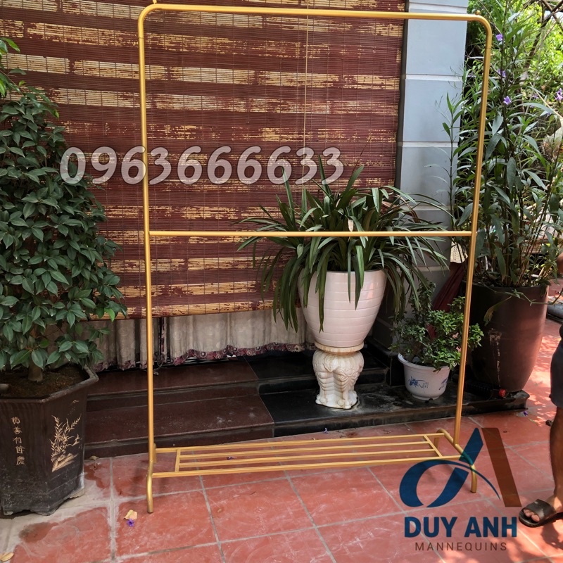 Kệ sắt treo quần áo 2 tầng, Dàn cào 2 tầng có phên mạ vàng