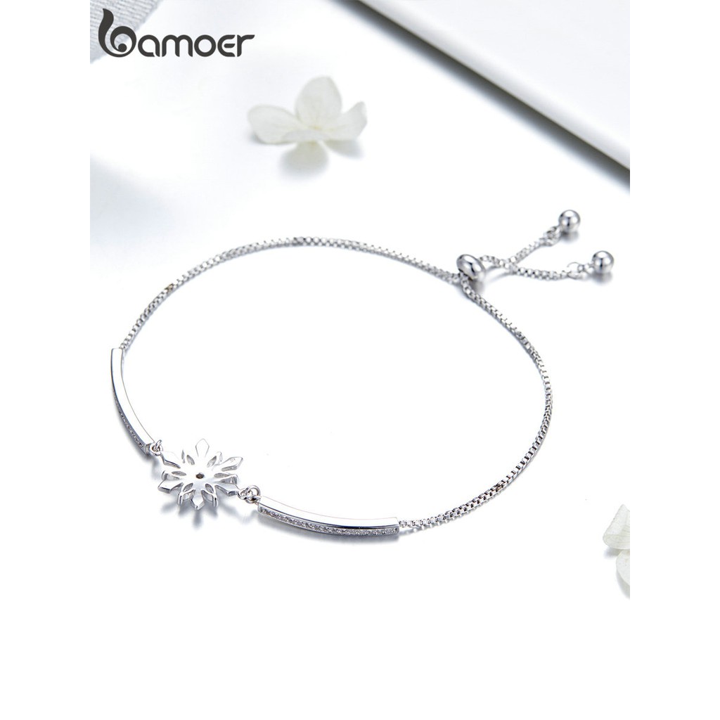 Vòng đeo tay BAMOER kích thước điều chỉnh được mặt hình bông tuyết đính đá zircon nhân tạo thời trang