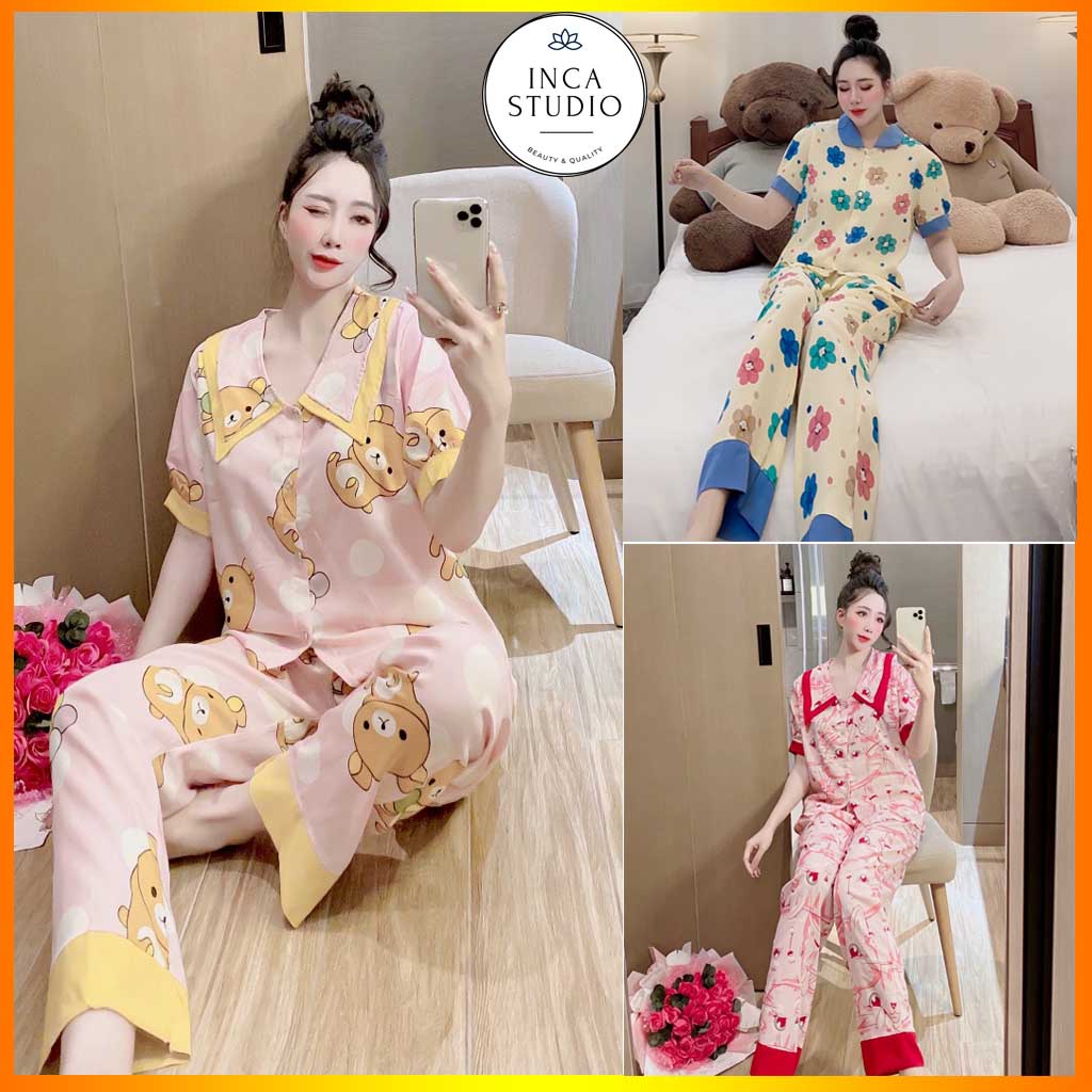 (Xả kho Loai 1- Có size) Đồ ngủ Pyjama lụa Mango cao cấp INCA 18- Chất Lụa thoáng mát, họa tiết siêu xinh