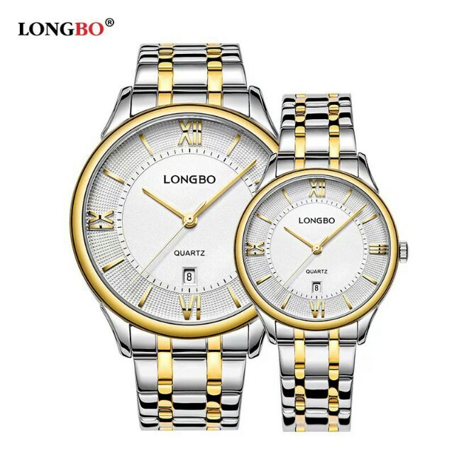 ĐỒNG HỒ ĐÔI LONGBO 5001 DÂY KIM LOẠI BẠC VÀ DEMI