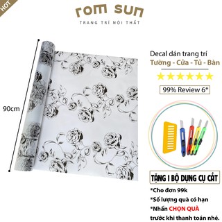 Khổ 90cm | Giấy dán kính cửa sổ phòng ngủ mờ, decal dán kính cửa sổ chống nắng đề can hoa hồng đen