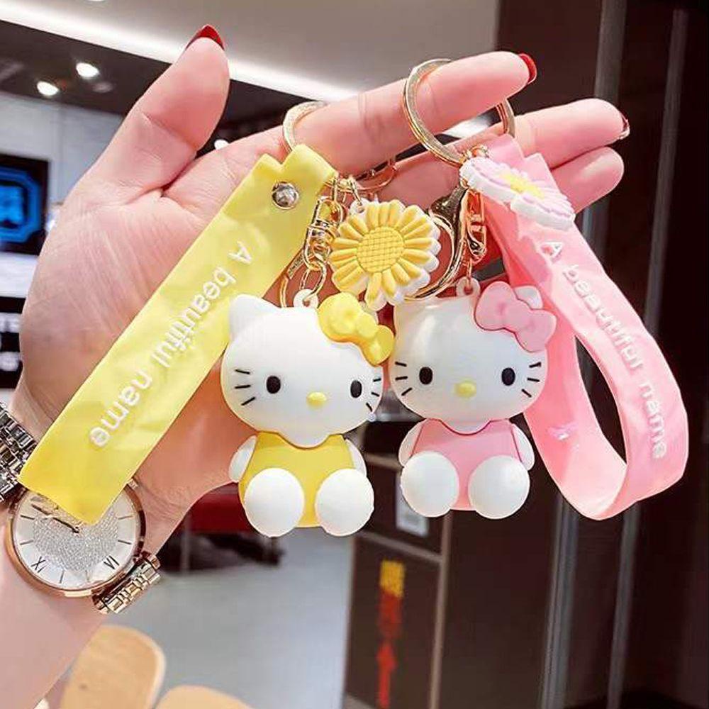 Móc Khóa Hình Mèo Kitty Đính Chuông Nhiều Màu Dễ Thương Phong Cách Hàn Quốc