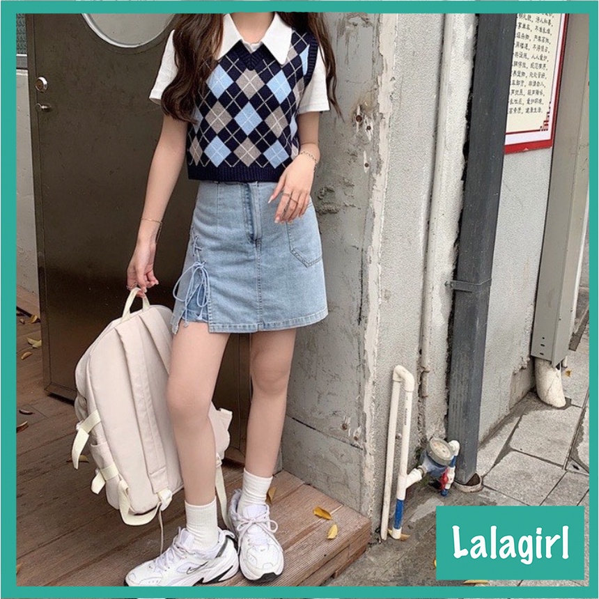 Áo gile len nữ họa tiết caro nhiều màu [GLX]