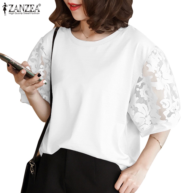 Áo kiểu ZANZEA tay ngắn phối ren thời trang quyến rũ cho nữ