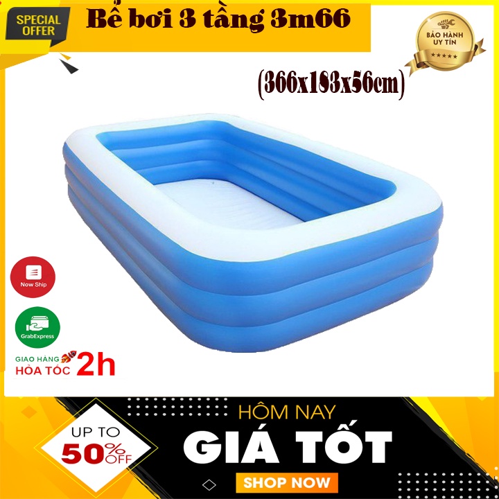 (GIÁ RẺ) Bể bơi phao trẻ em loại trơn, kích thước lớn, dài 2m9- 3m88, cho 4 - 5 bé cùng chơi tặng kèm bơm điện