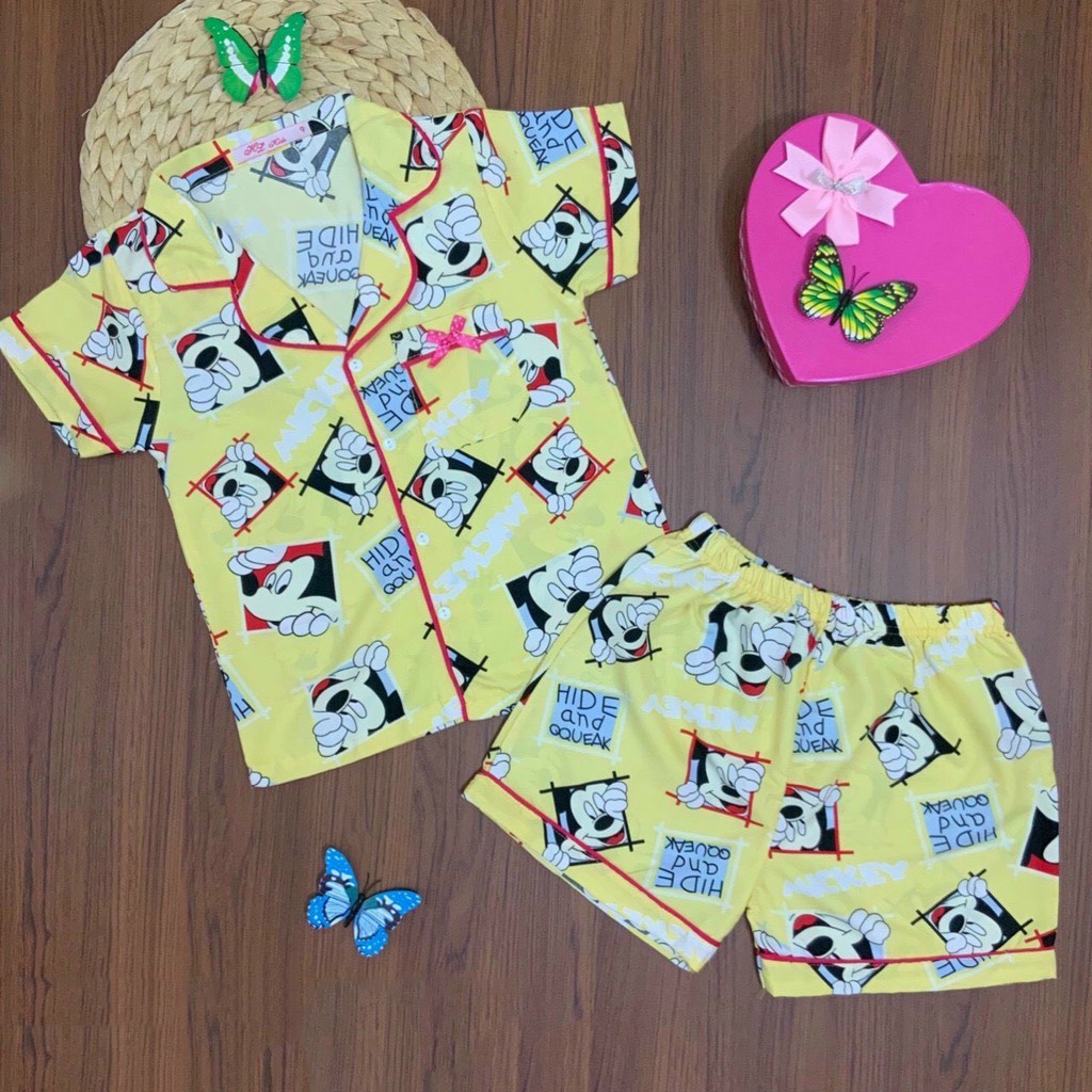 Bộ đồ ngủ Pijama bé gái quần đùi vải Kate nhiều hình size đại từ 30 đến 42kg