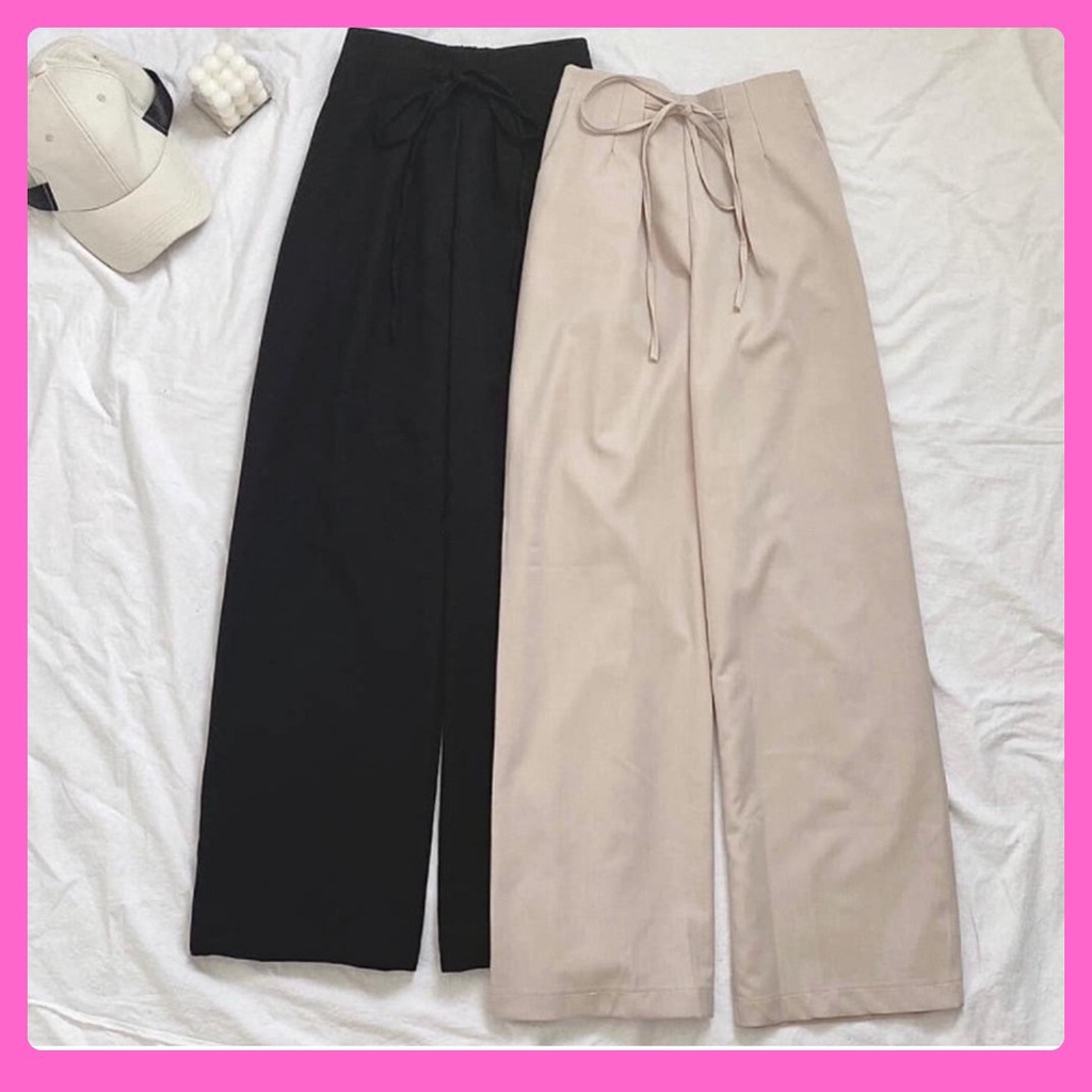 Quần dài kaki ống suông nữ rút dây cạp chun trẻ trung 3 màu ulzzang hot hit đi làm đi chơi