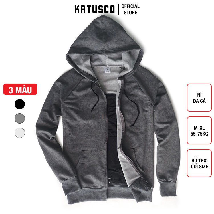 Áo Khoác Nỉ Hoodie Nam Trơn Nón Liền Thân KATUSCO A2131, Chất Nỉ Da Cá Dày, Form Rộng Từ 55-75kg | BigBuy360 - bigbuy360.vn