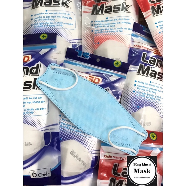 Khẩu trang 3D Land Mask 4 lớp túi mầu xanh 6 chiếc có kháng khuẩn - Mầu Xanh Ngọc