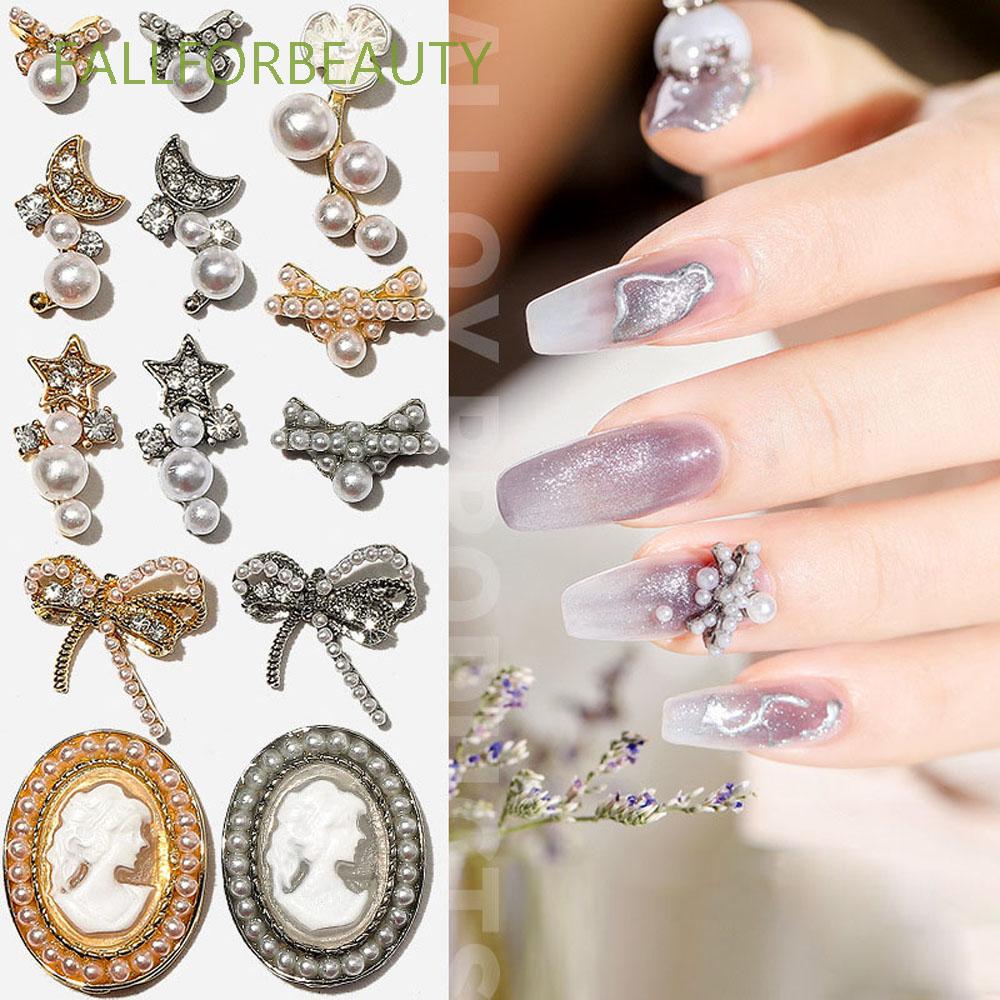FALLFORBEAUTY 3D Nail|Luxury Nail Jewelry Nail Art Decoration Pearl Charms Moon Star Fashion Movable Nail Glitter