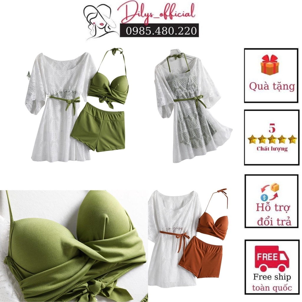 Bikini đi biển 3 mảnh kín đáo DILYS BK, Đồ bơi nữ phong cách hàn quốc áo kèm áo voan vô cùng trẻ trung, năng động