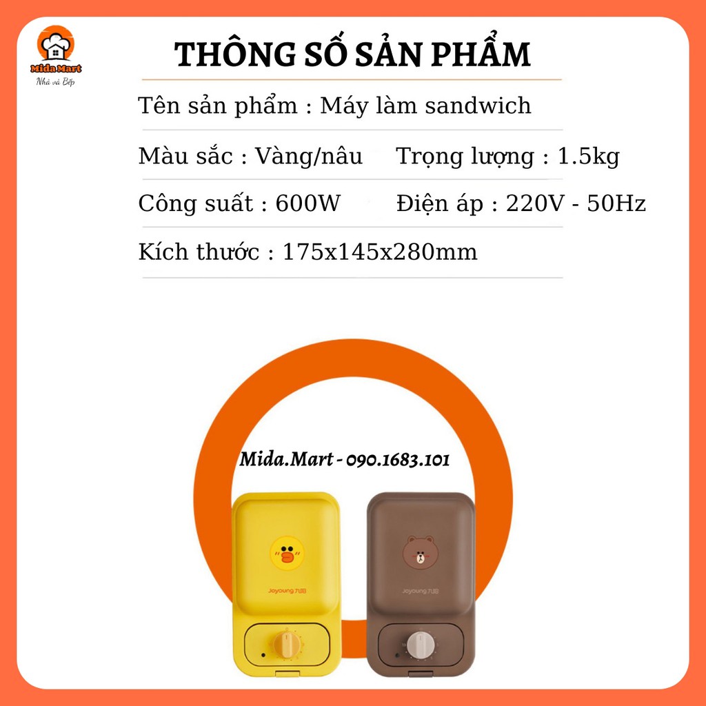 🔥 MÁY KẸP LÀM SANDWICH LINE FRIENDS VỊT SALLY, GẤU BROWN CHÍNH HÃNG JOYOUNG JK1312-K72 BÀO HÀNH 6 THÁNG🔥