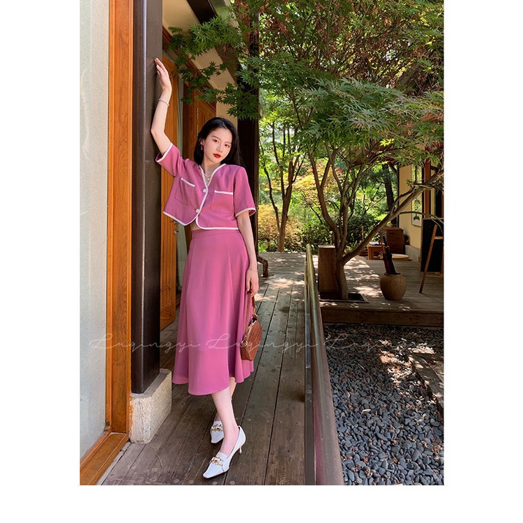 Set Áo Khoác Blazer Tay Ngắn + Chân Váy Chữ A Thiết Kế Mới Thời Trang Mùa Hè Dành Cho Nữ | BigBuy360 - bigbuy360.vn