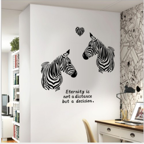 Decal trang trí tường Cặp đôi ngựa vằn đen