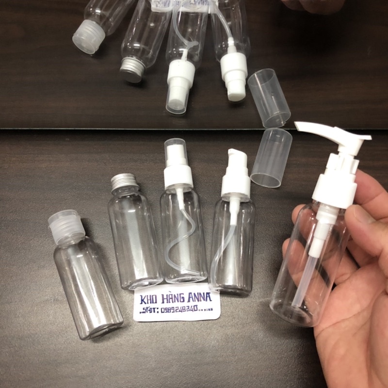 Bộ 5 Chai 50ml chiết Mỹ phẩm Du lịch - Set 5 chai xịt sương/ xịt giọt/ vòi nhấn/ nắp bật/ nắp vặn