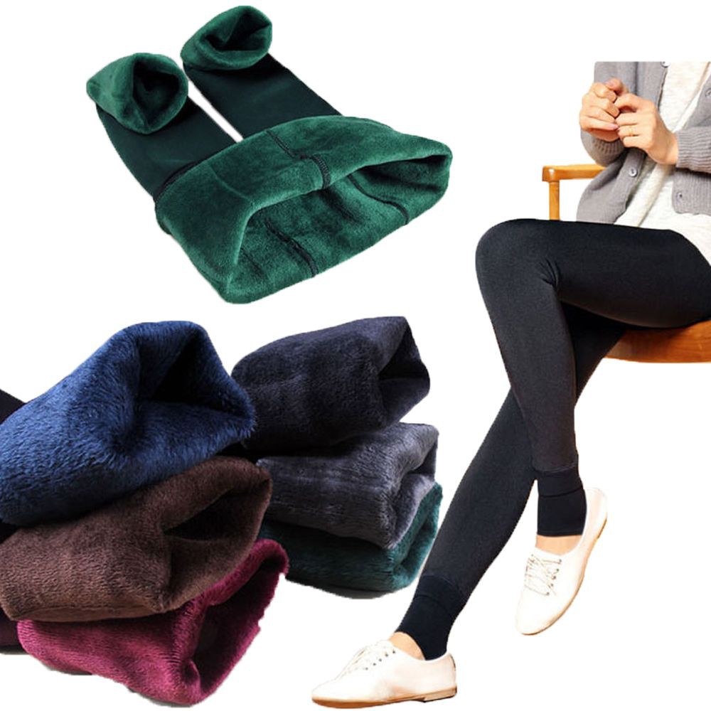 Quần legging màu trơn lót vải lông thời trang nữ