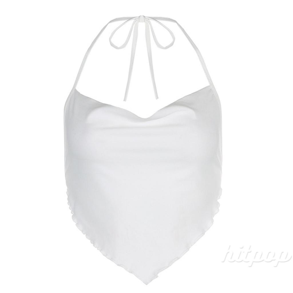 Hitpop-Female Vest, Girls Solid Color Sleeveless Strappy Spaghetti Strap Crop Tops, Matching with High Waist Pleated