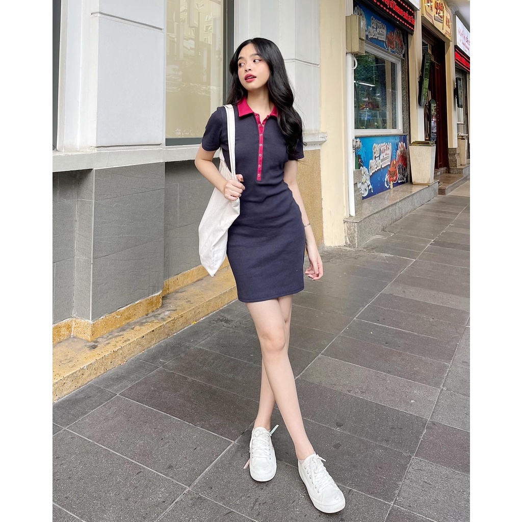 Đầm thun gân cổ gập POLO NECK DRESS