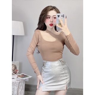 Áo thun nữ dài tay chéo cổ
