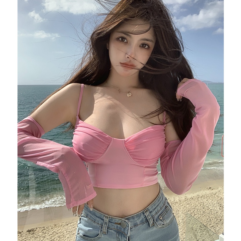 Áo Kiểu Phối Lưới Tay Áo Trẻ Trung Quyến Rũ Dành Cho Nữ