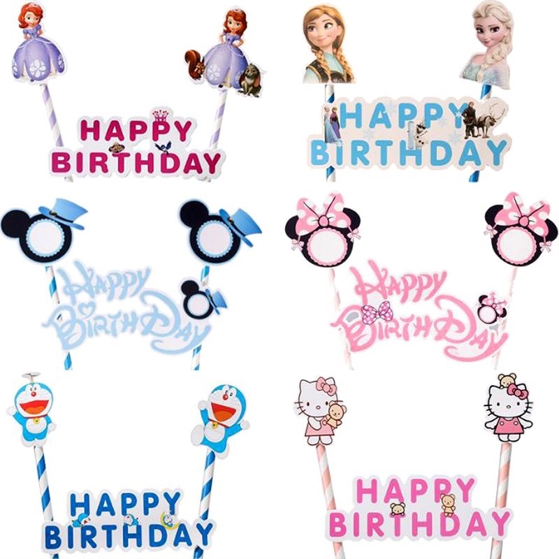 DISNEY 1 Bộ Que Cắm Cờ Trang Trí Bánh Kem Sinh Nhật Chủ Đề Mèo Hello Kitty Mickey Spiderman Captain America Doraemon Peppa Pig