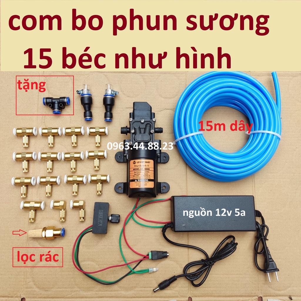 Bộ máy bơm phun sương mini kèm điều chỉnh lượng nước.