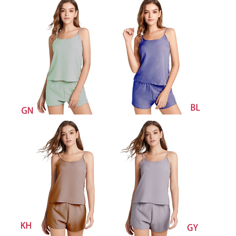 Set Đồ Ngủ 2 Món Gồm Áo Hai Dây Và Quần Short Màu Sắc Đơn Giản Cho Nữ