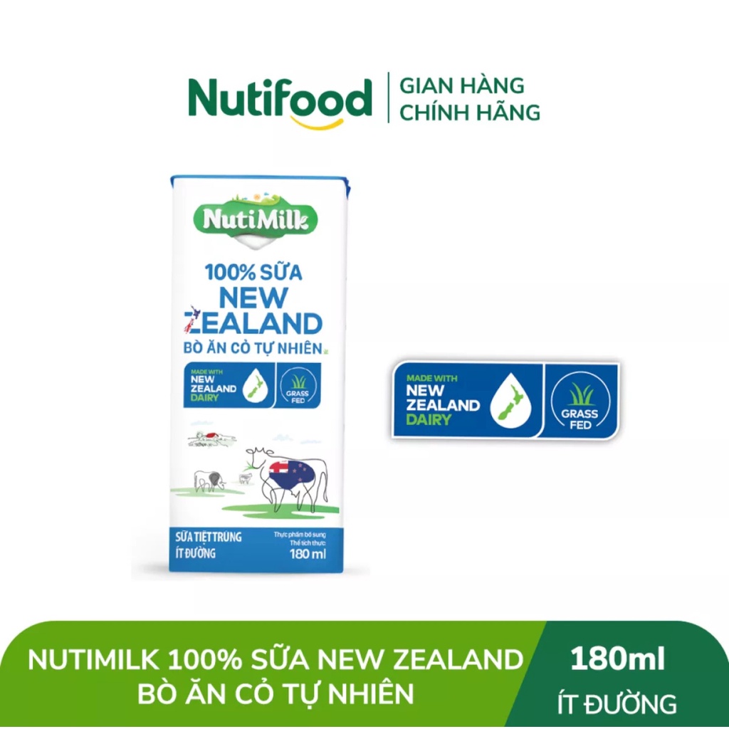 [HSD T10-2022] Thùng 100% sữa New Zealand bò ăn cỏ tự nhiên ít đường (48 hộp x 180ml)