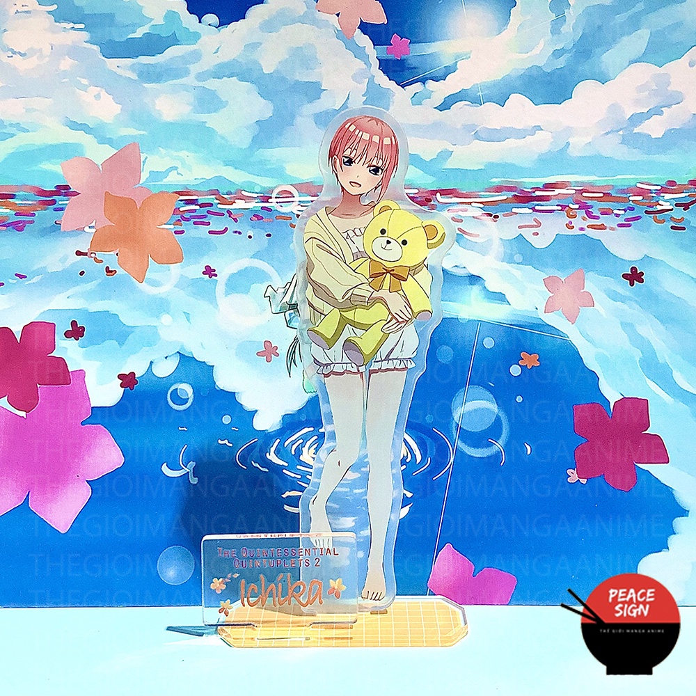 Mô hình Standee Gotoubun No Hanayome ver ÔM GẤU Nhà Có 5 Nàng Dâu Tượng Acrylic Anime mica trưng bày chibi