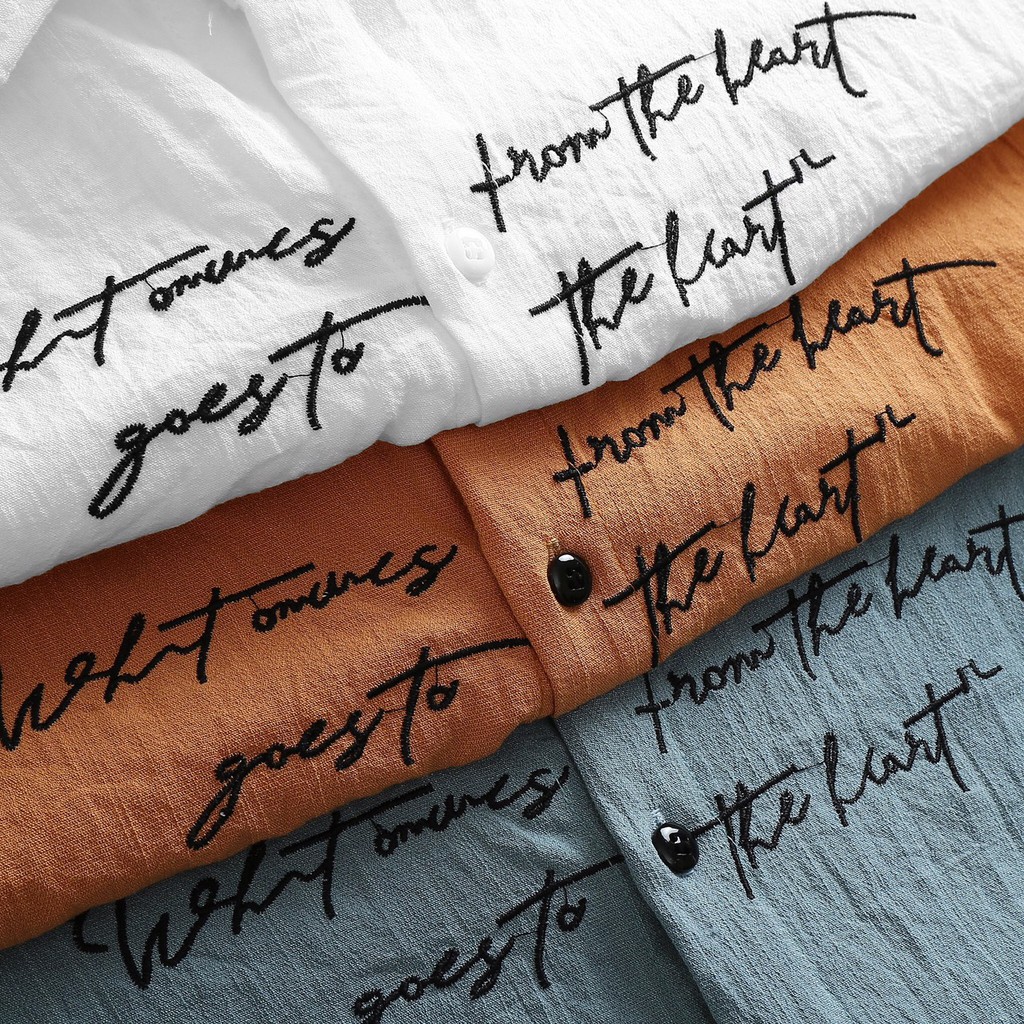 Áo sơ mi Nam Nữ 🔅FULL SIZE🔅 Áo sơ mi đũi dài tay thêu chữ , chất vải mềm mịn, dày dặn, co dãn 4 chiều, thấm hút mồ hôi