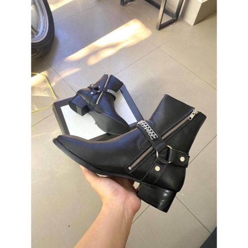 Giày thời trang nam cao cổ Harness boots da bò nguyên tấm đế gỗ tăng chiều cao 4.5cm | BigBuy360 - bigbuy360.vn