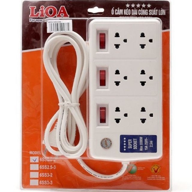 Ổ cắm điện LiOA đa năng - 4 lỗ, 6 lỗ, 8 lỗ, 10 lỗ dây dài 3m/5m - Chính Hãng