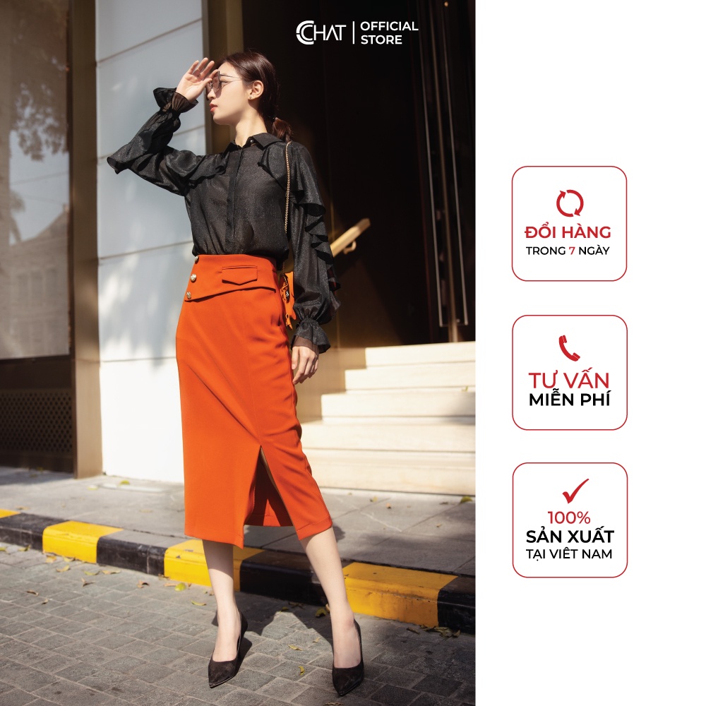 Chân váy cạp lệch 3 cúc TT CChat Clothes