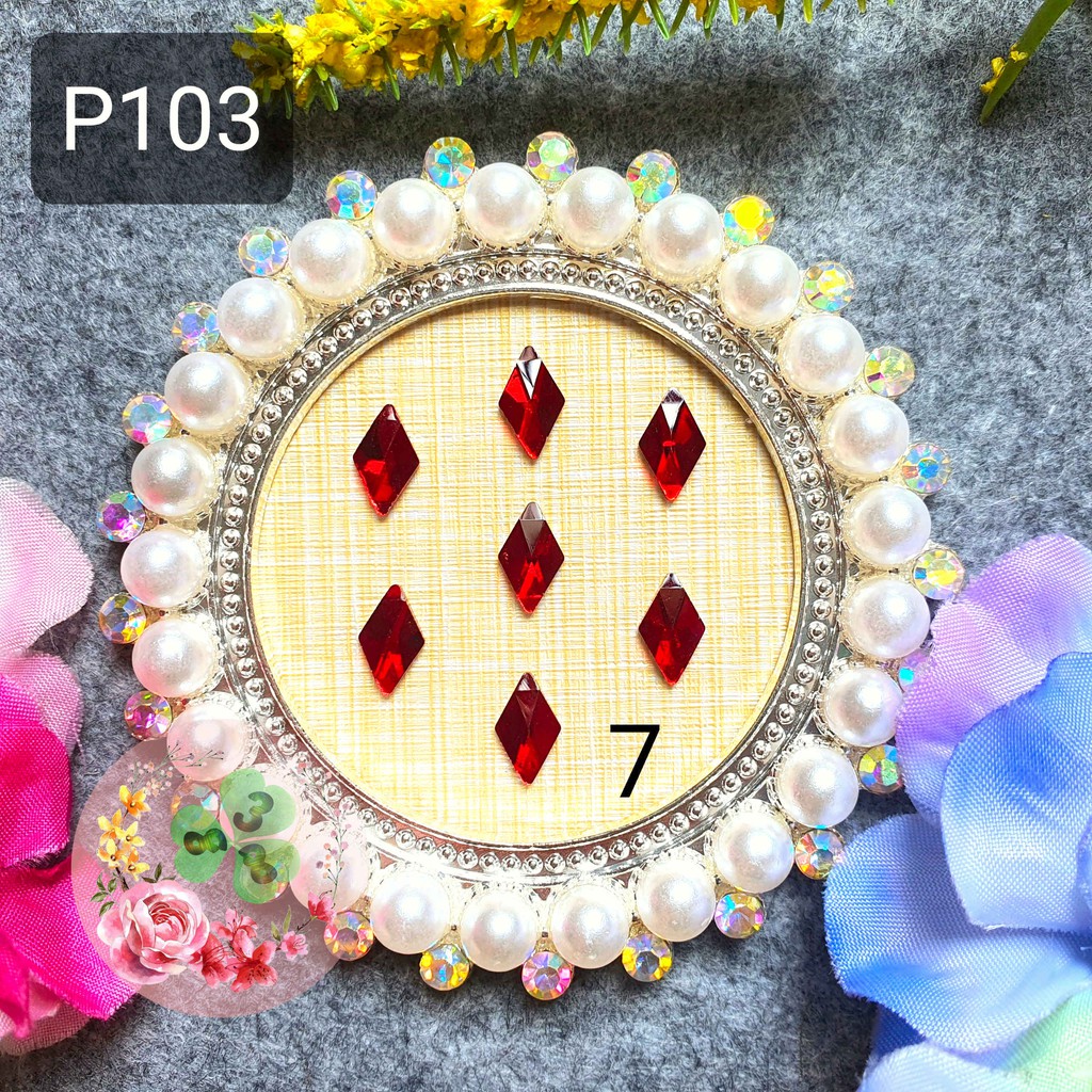 2 viên - Màu P103 . Đá khối chân bằng siêu bắt sáng, đính dán móng.