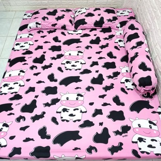 BỘ DRAP THUN HÀN QUỐC BÒ SỮA CUTE [ 4 MÓN : 1 TRẢI GIƯỜNG, 2 VỎ GỐI NẰM, 1 VỎ GỐI ÔM ].