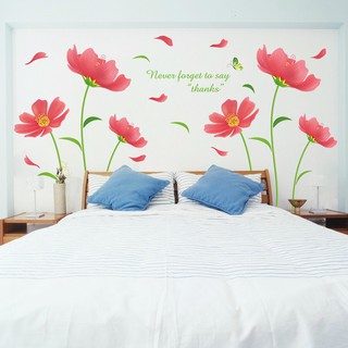 Decal dán tường hoa đỏ cánh mỏng