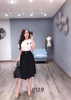 Chân váy dài midi kèm đai công sở
