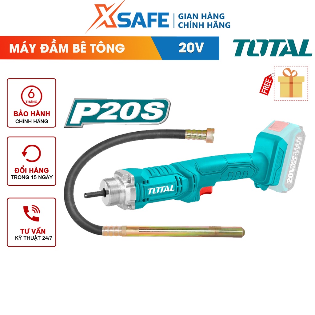 Máy đầm bê tông dùng pin Lithium-ion 20V TOTAL TCVLI2023013, kích thước dây đàm: Φ35x120mm, tốc độ không tải: 2300 v/p