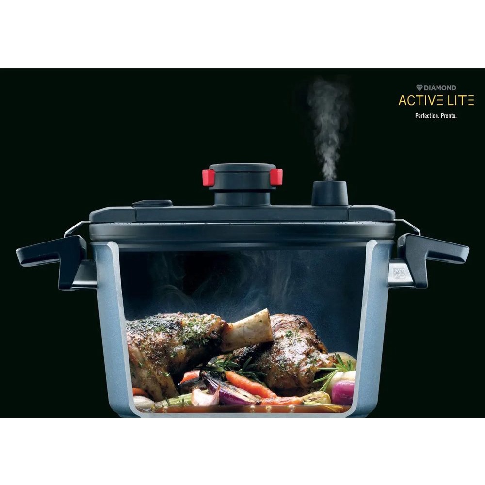 Nồi áp suất vuông Woll Diamond Active Lite Square 26x26 cm kèm xửng hấp silicon - Hàng Đức