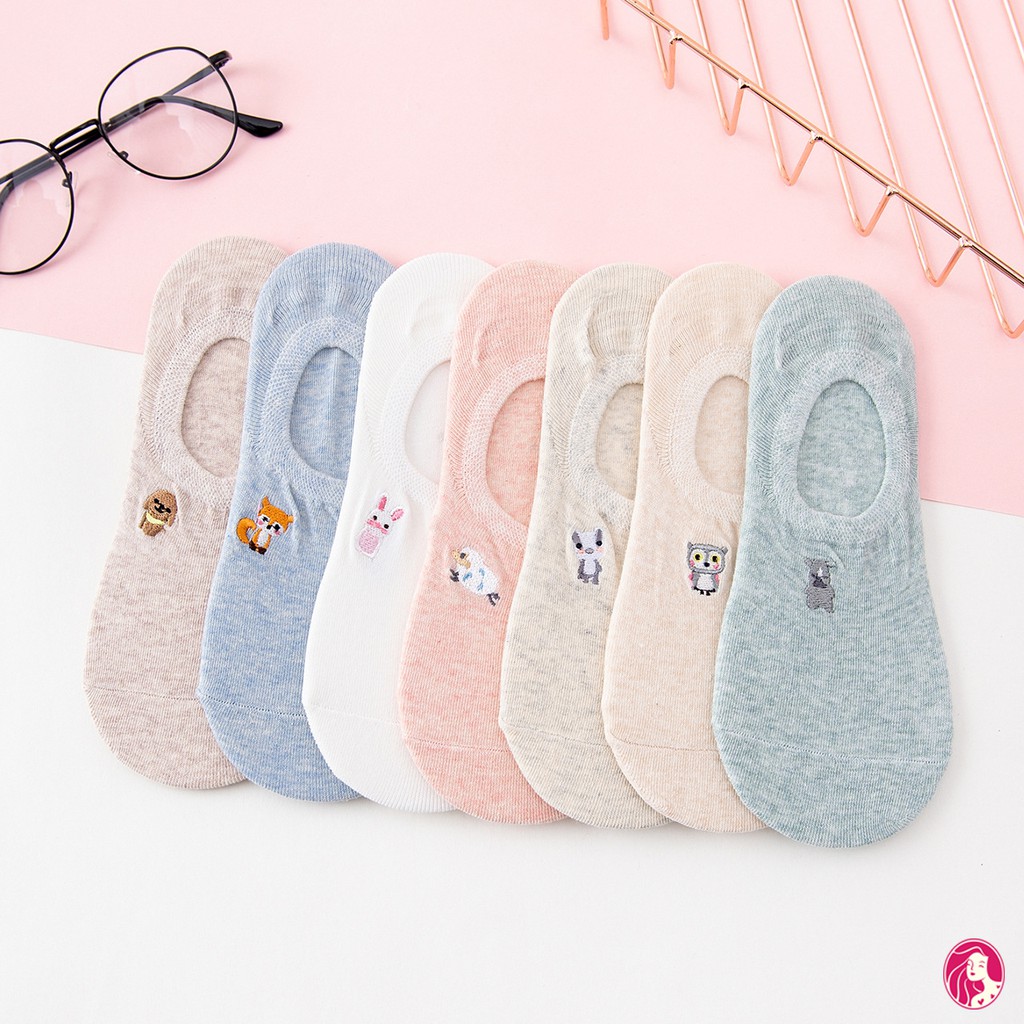 Tất lười nữ Caramella set 7 đôi thêu hình thú cưng xinh xắn, vớ nữ đi giày búp bê freesize chân từ 34-39 mẫu 2021