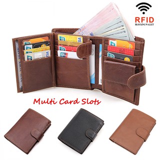 Rfid Blocking Wallet Desigh Hasp Short Trifold Men Wallets Cowhide Genuine Leather Credit Card Holder Purse