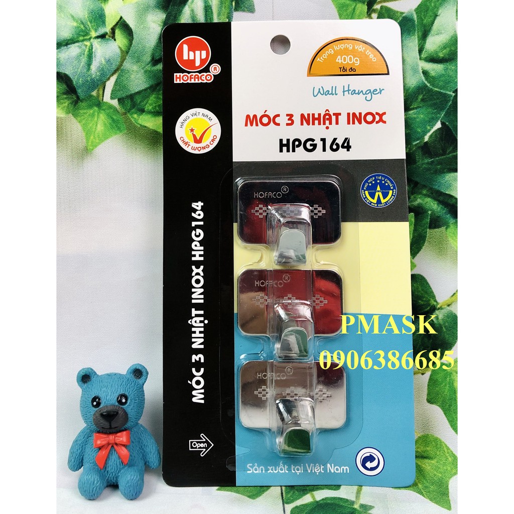 Móc 3 nhật inox HPG164 – Móc dán tường trang trí bằng inox siêu tiện lợi
