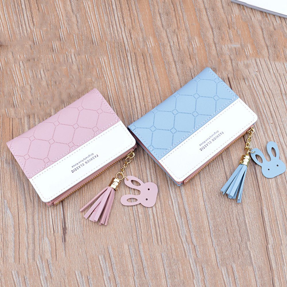 Ví nhỏ ngắn có khóa kéo phối tua rua thiết kế đơn giản thời trang cho nữ