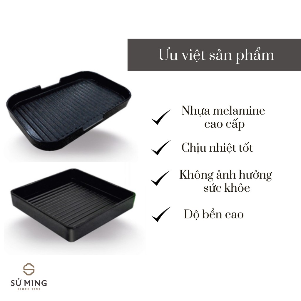 Đĩa Khay Đen Nhám Nhựa Melamine Cao Cấp Dùng Trong Nhà Hàng, Quán Ăn