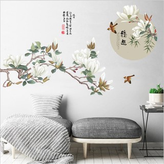 (HCM) (CAO CẤP] Decal dán tường Hoa mộc lan thủy mặc trang trí nhà cửa siêu đẹp, sang trọng AmyShop -decalhcm