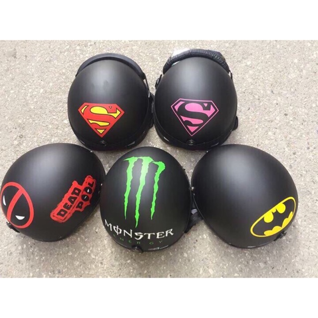 Mũ bảo hiểm nửa đầu kèm kính uv nhiều hình deapool ,Batman ,monter rất nhiều mẫu thời trang cute phù hợp mọi lứa tuổi