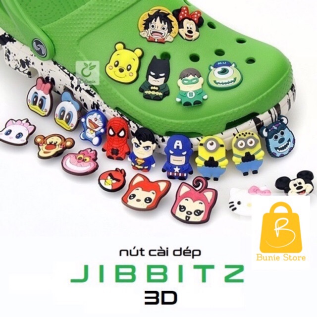 Nút gắn dép Crocs 2D siêu rẻ - Jibbitz Charm Sticker cài dép Sục, Satihu, Cá Sấu